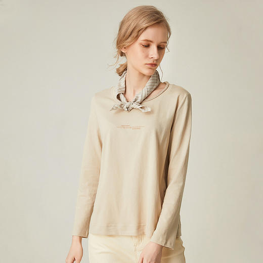 famecoco范可儿全棉t恤长袖白色纯棉圆领字母打底上衣F191BB011 商品图2