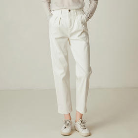 famecoco范可儿女士纯棉休闲裤九分裤秋季直筒百搭白色F195GA020