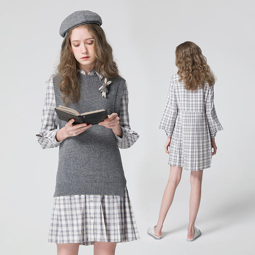 famecoco范可儿连衣裙套装女款马甲减龄洋气两件套F211EA002 商品图2