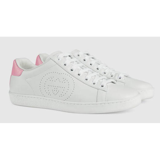 GUCCI 古驰 Ace系列女士互扣式双G运动鞋 粉尾 白色 598527 AYO70 9076 商品图1