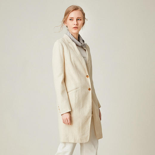 famecoco范可儿西装外套修身棉麻中长款开衫F191AB007 商品图2