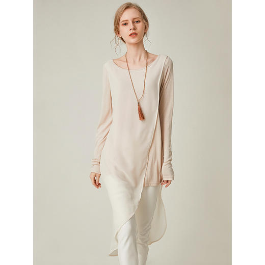 famecoco范可儿长袖T恤显瘦假两件时尚上衣F195BE005 商品图0