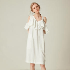 famecoco范可儿无袖连衣裙女夏显瘦荷叶边气质中长裙F193FA007