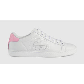 GUCCI 古驰 Ace系列女士互扣式双G运动鞋 粉尾 白色 598527 AYO70 9076