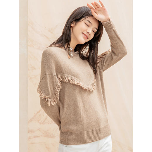 famecoco范可儿秋冬女士毛衣流苏套头针织衫上衣F198DB018 商品图2