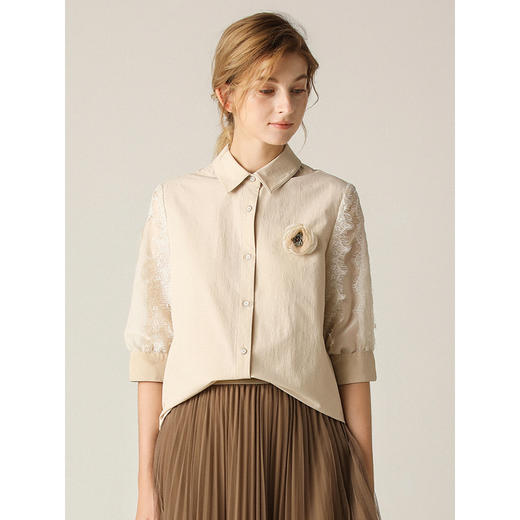 famecoco范可儿夏季法式复古五分袖衬衫F203BA041 商品图2