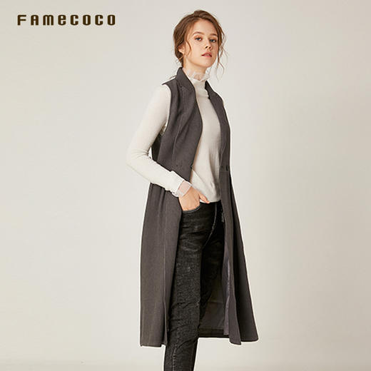 famecoco范可儿休闲中长款外套收腰双排扣马夹女 F195CA008 商品图2