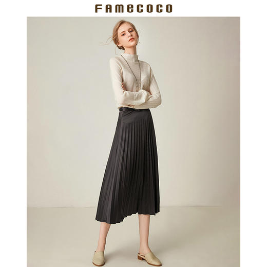 famecoco范可儿优雅半身裙文艺A字百褶裙F195HA008 商品图2