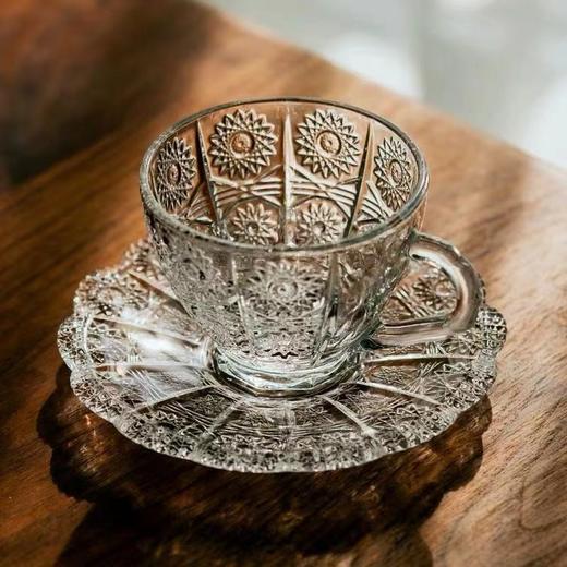 新款北欧ins网红咖啡馆复古浮雕咖啡杯碟单品拿铁杯玻璃茶杯套装 商品图1