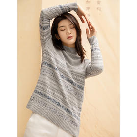 Famecoco范可儿半高领毛衣条纹针织衫F188DB015