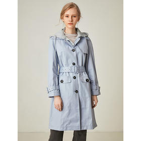 famecoco范可儿风衣假两件收腰中长款外套F181AA013