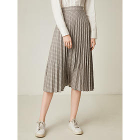 famecoco范可儿半身裙格子A字百褶裙中长款F191HA005