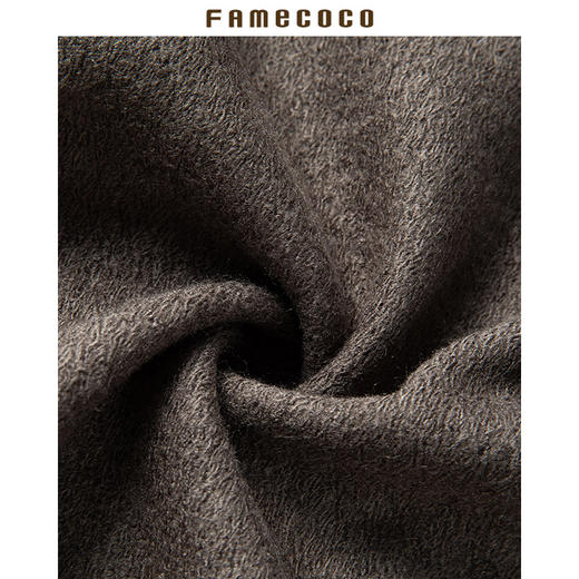 famecoco范可儿女秋冬季中长款毛呢腰带袖章气质外套F177AC039 商品图3