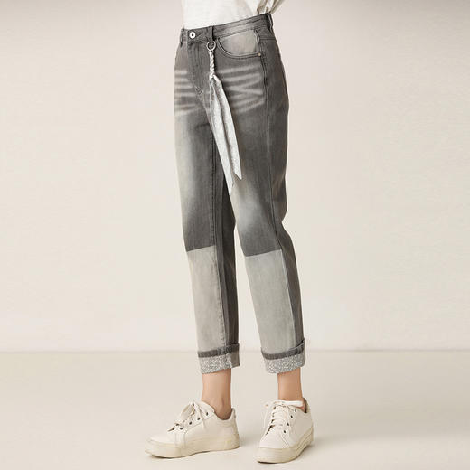 famecoco范可儿牛仔裤女复古拼色直筒九分裤F201GA018 商品图2