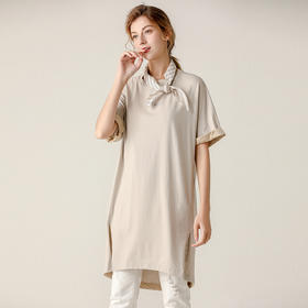 Famecoco范可儿短袖女气质文艺长款T恤棉短袖F203BB003