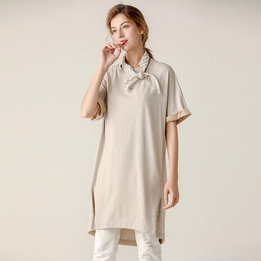 Famecoco范可儿短袖女气质文艺长款T恤棉短袖F203BB003 商品图0