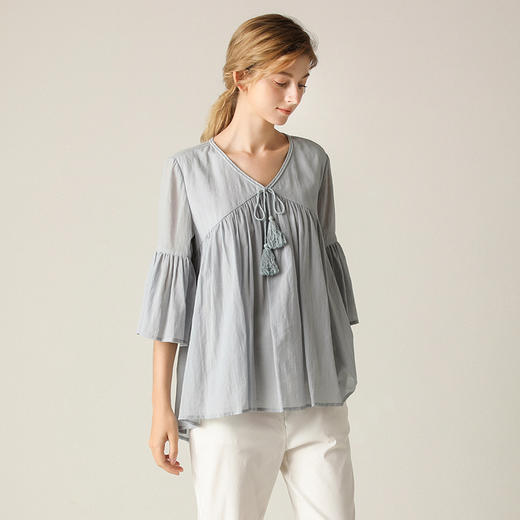 famecoco范可儿蝴蝶结流苏宽松雪纺衬衫女F203BD010 商品图2