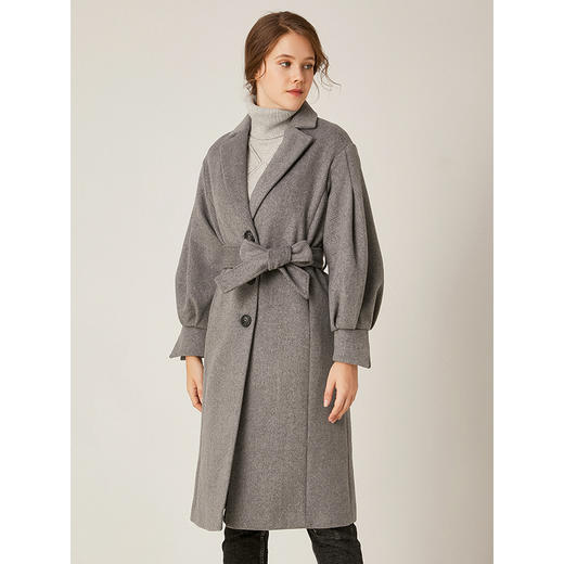 Famecoco范可儿毛呢大衣温柔系加厚绑带中长款外套F198AC007 商品图2