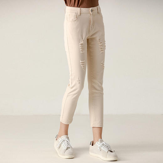 famecoco范可儿女休闲裤新款夏破洞百搭显瘦小脚九分裤F203GA028 商品图2