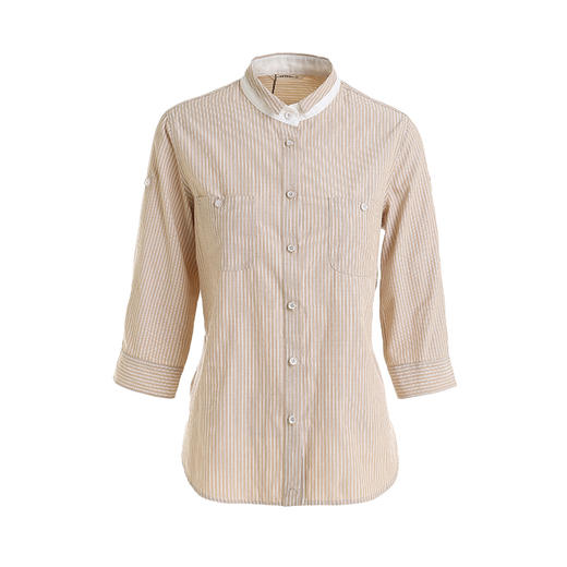 famecoco范可儿条纹衬衫女文艺半袖上衣女设计感小众 商品图4
