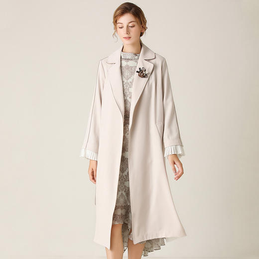 famecoco范可儿风衣外套春优雅风显瘦拼色中长款女F201AA019 商品图0