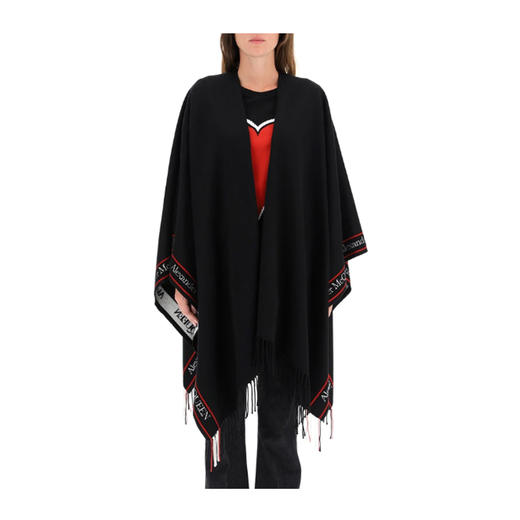 ALEXANDER MCQUEEN 亚历山大 麦昆 带logo 女士披肩围巾 黑色 628293 3777Q 1074 商品图1