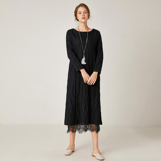 famecoco范可儿连衣裙宽松显瘦蕾丝下摆长款连衣裙F195FA017 商品图1