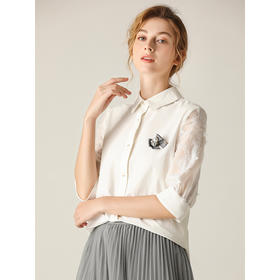 famecoco范可儿夏季法式复古五分袖衬衫F203BA041