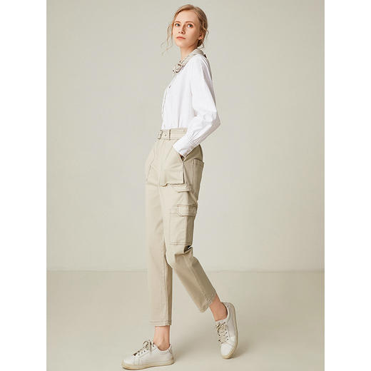 famecoco范可儿工装休闲裤女纯棉运动休闲九分裤直筒裤F195GA026 商品图2