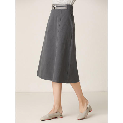 famecoco范可儿半身裙秋冬女复古A字裙百搭腰带中裙女F201HA016 商品图0