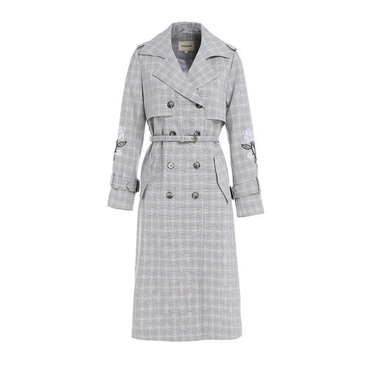 Famecoco范可儿秋季格子风衣女收腰宽松气质中长款F195AA003 商品图4