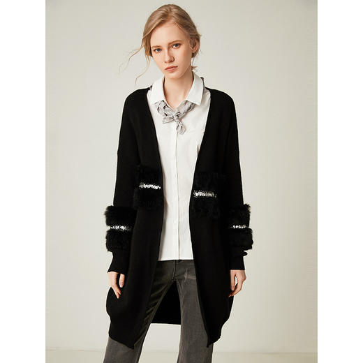 famecoco范可儿针织开衫中长款外套F191DA113 商品图2