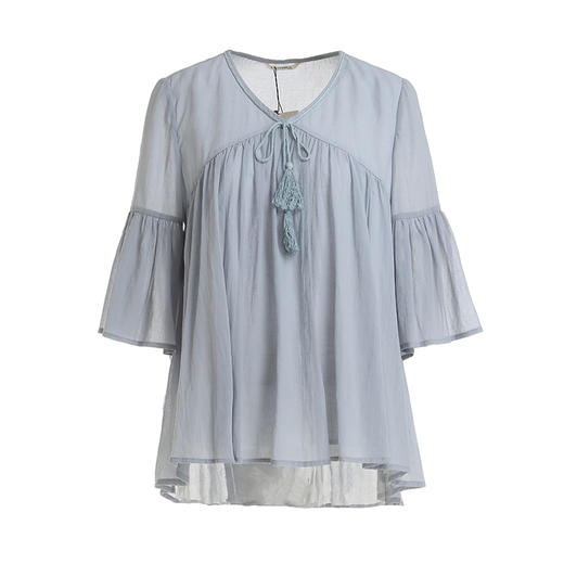 famecoco范可儿蝴蝶结流苏宽松雪纺衬衫女F203BD010 商品图4