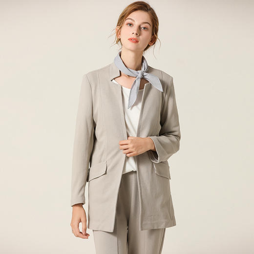 Famecoco范可儿小西装外套女秋季韩版休闲英伦风灰色F201AB025 商品图2