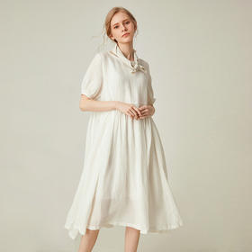 famecoco范可儿棉麻娃娃裙女夏季宽松遮腹高腰亚麻a字裙F193FA015