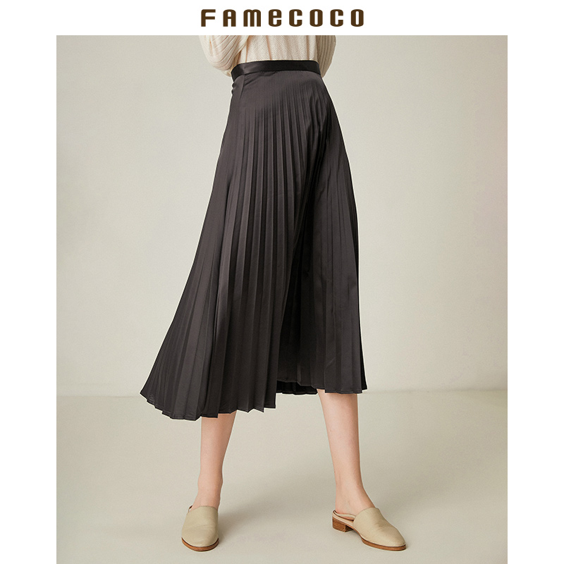 famecoco范可儿优雅半身裙文艺A字百褶裙F195HA008