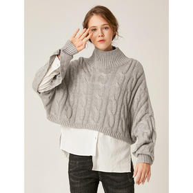 Famecoco范可儿时尚短款毛衣高领宽松显瘦毛针织衫女F198DB019