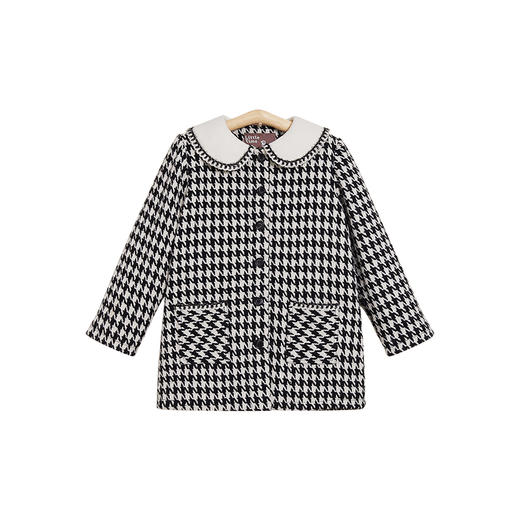 littletime童装千鸟格毛呢大衣 2022冬新款中长款黑白加厚外套 商品图3