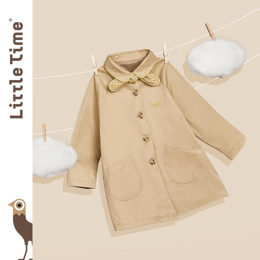 littletime童装女童2020秋冬新款加厚外套简约可爱儿童中长款风衣 商品图0