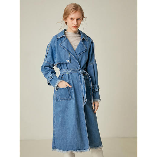 Famecoco范可儿复古牛仔外套中长款收腰风衣F195AA025 商品图2