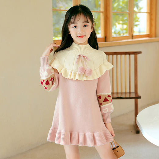 【女童连衣裙冬新款】宝宝拜年服2020毛衣女童裙子冬季服装新年红裙 商品图5