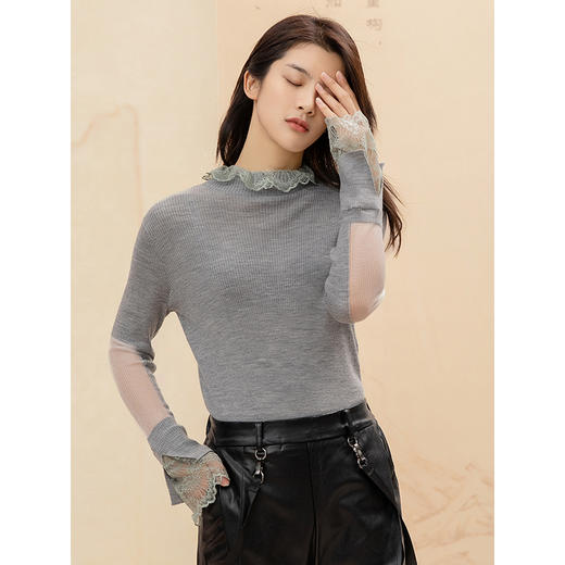 Famecoco范可儿羊毛衫女秋冬设计感内搭小众毛衣针织衫F195DB020 商品图0