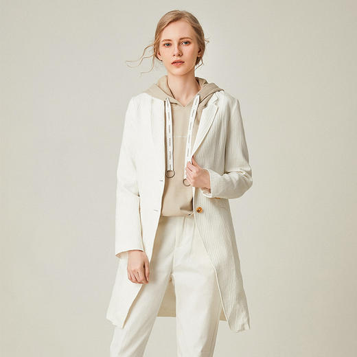 famecoco范可儿西装外套修身棉麻中长款开衫F191AB007 商品图0