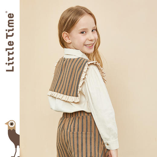 littletime童装两件套衬衫 2020冬新款复古杏色条纹组合领上衣 商品图2