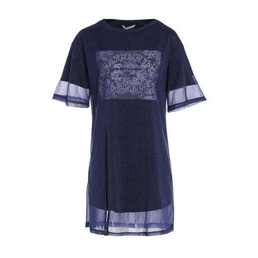 famecoco范可儿纯棉短袖T恤女夏季印花侧开叉中长款上衣F193BB014 商品图4