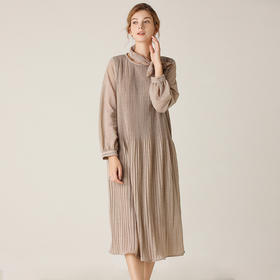 famecoco范可儿连衣裙女秋装时尚宽松网纱褶皱中长款F201FA028