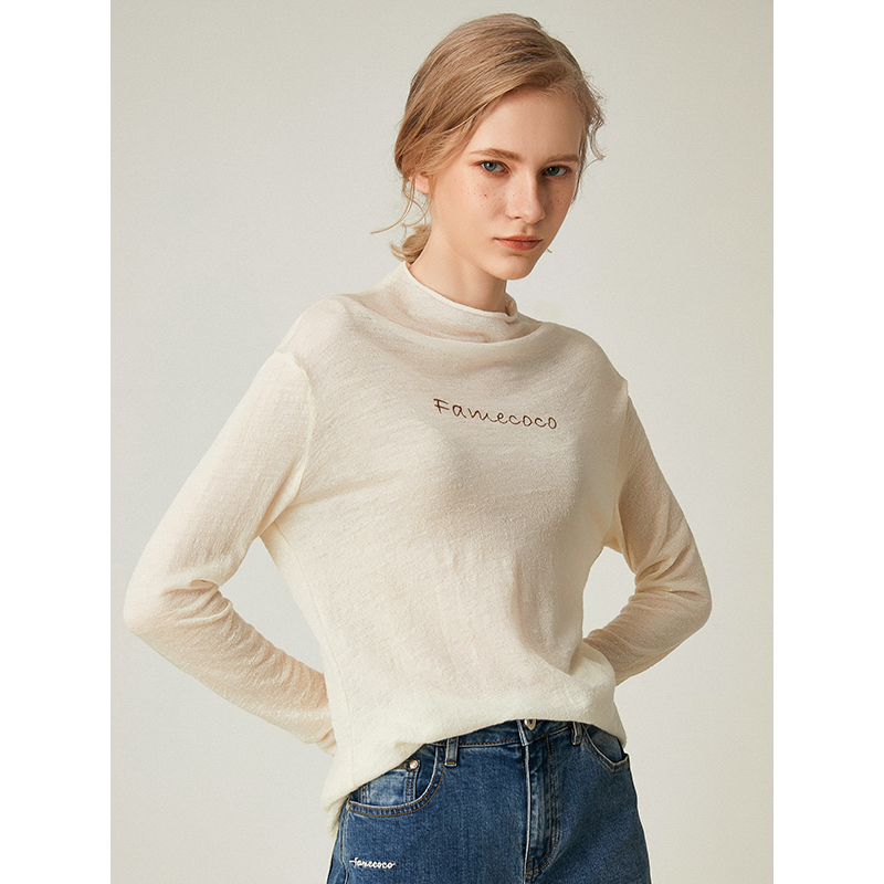 famecoco范可儿设计感长袖字母T恤打底衫F195BB001