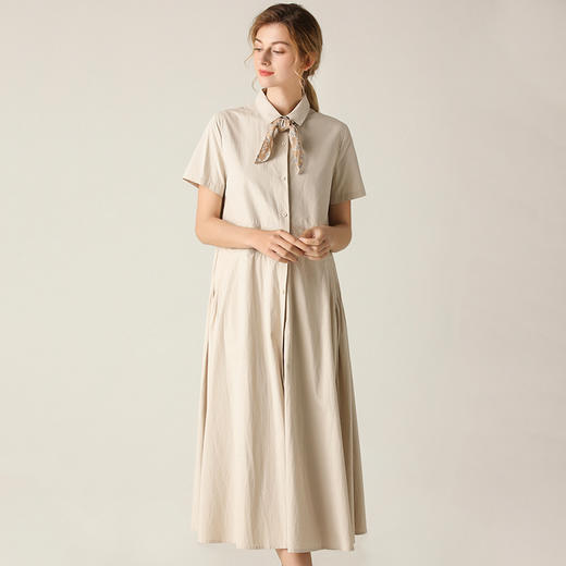 Famecoco范可儿衬衫裙夏新款气质高腰显瘦中长连衣裙女F203FA010 商品图2