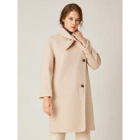 Famecoco范可儿新品文艺风中长款外套女绵羊毛毛呢大衣 F198AC023