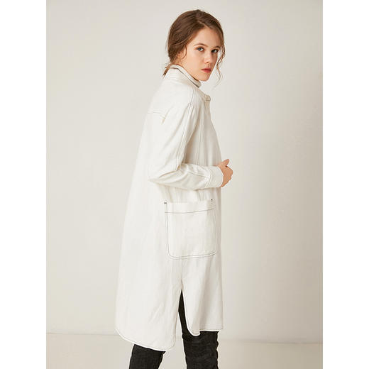 famecoco范可儿宽松苎麻衬衫女长袖休闲百搭中长款F195BA026 商品图1